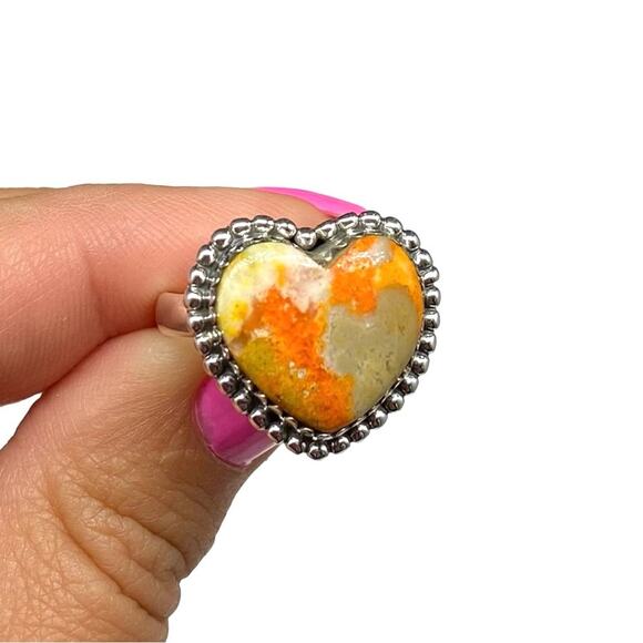 Heart-Shaped Silver and Orange Stone Ring - Picture 5 of 8